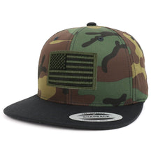 Armycrew Assorted USA Patch Two Tone Camo Black Flatbill Snapback Baseball Cap