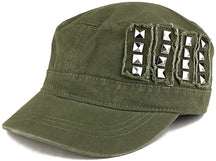 4 Panel Army Style Flat Top Military Cap with Metallic Studs