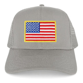 Armycrew USA American Flag Embroidered Patch Snapback Mesh Trucker Cap - Grey