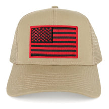 USA American Flag Embroidered Patch Snapback Mesh Trucker Cap - KHAKI