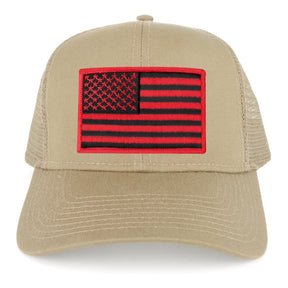 USA American Flag Embroidered Patch Snapback Mesh Trucker Cap - KHAKI