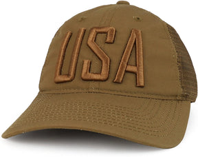 Armycrew USA Text 3D Embroidered Ripstop Trucker Mesh Back Cap - ACU