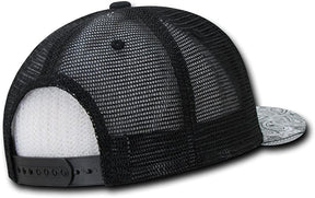 DECKY Paisley Bandana Print Flat Bill Trucker Mesh Snapback Cap - Black Grey