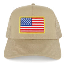 USA American Flag Embroidered Patch Snapback Mesh Trucker Cap - KHAKI