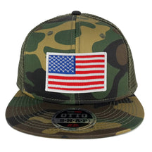 Armycrew USA American Flag Embroidered Patch Camo Snapback Mesh Cap - CAMO Olive