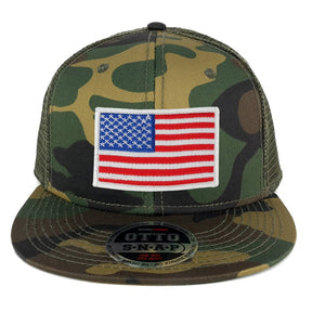 Armycrew USA American Flag Embroidered Patch Camo Snapback Mesh Cap - CAMO Olive