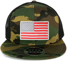 USA American Flag Iron On Patch Adjustable Camo Mesh Cap - CAMO Black - Black Grey