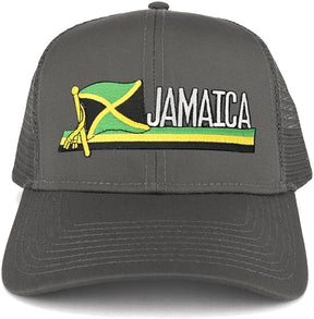 Jamaica Flag and Text Embroidered Cutout Iron on Patch Adjustable Mesh Trucker Cap