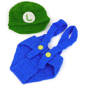 Armycrew Mario and Luigi Infant 2 Piece Outfit Crochet Hat and Pants - Luigi Green
