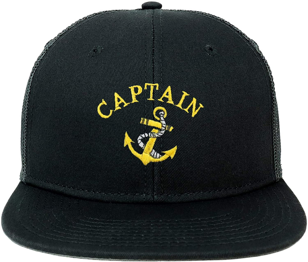 Armycrew Oversize XXL Captain Anchor Logo Embroidered Flatbill Mesh Snapback Cap