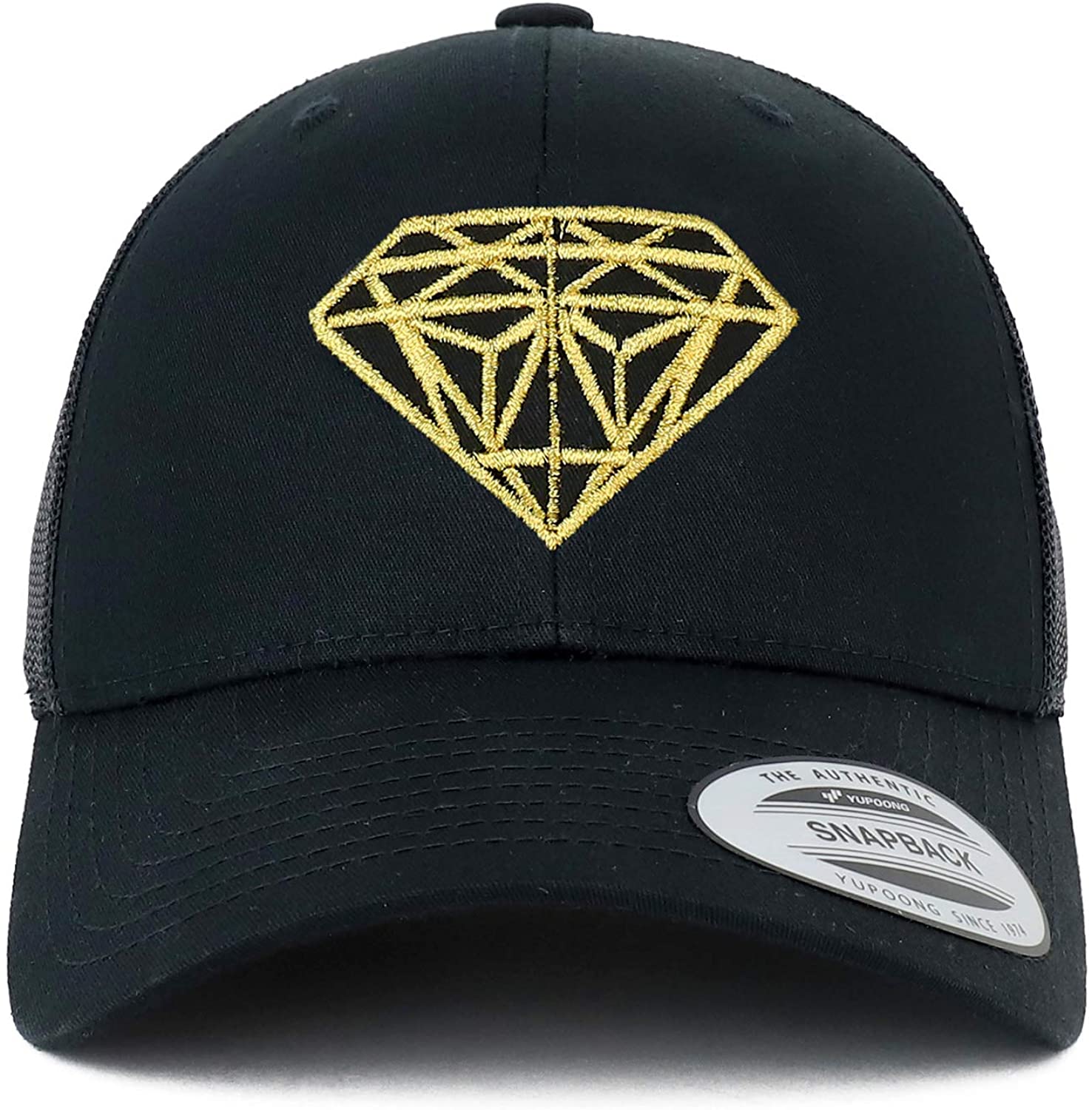 Armycrew Flexfit Oversize XXL Gold Diamond Embroidered Retro Trucker Mesh Cap