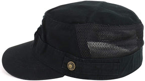 Armycrew Crossbone Skull Patch Brushed Canvas Meshed Flat Top Army Cap - Black - L