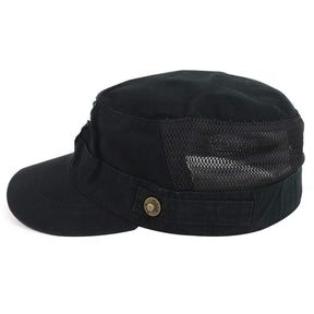 Armycrew Crossbone Skull Patch Brushed Canvas Meshed Flat Top Army Cap - Black - M