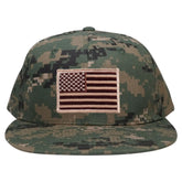 Armycrew Flat Bill Digital Camo American Flag Patch Snapback Cap - MCU - Black Grey