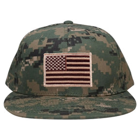 Armycrew Flat Bill Digital Camo American Flag Patch Snapback Cap - MCU - Black Grey