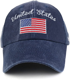 United States and Flag Embroidered Cotton Pigment Dyed Baseball Cap