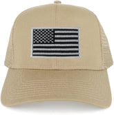 USA American Flag Embroidered Patch Snapback Mesh Trucker Cap - KHAKI