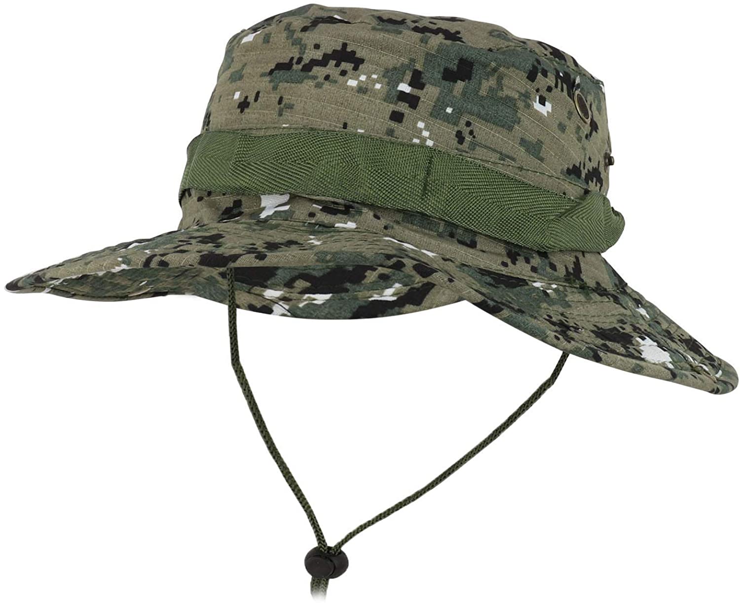Armycrew Military Pixelated Camo Boonie Hat with Adjustable Chin Strap Green