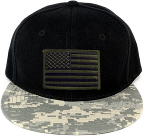 USA American Flag Embroidered Iron on Patch Camo Bill Snapback Cap - ACU