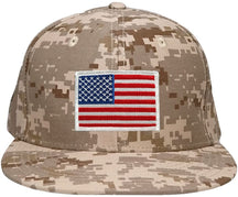 Armycrew Flat Bill Digital Camo American Flag Patch Snapback Cap - Desert - Black Grey