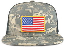 Yellow American Flag Iron on Patch Flat Bill Ripstop Trucker Mesh Cap