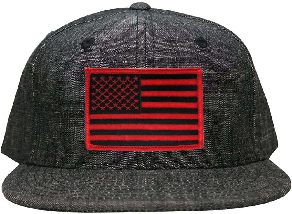 Washed Denim USA American Flag Embroidered Iron on Patch Snapback - BLK - Black Grey