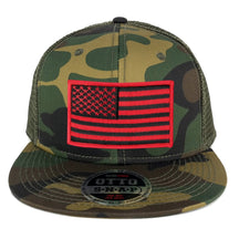 Armycrew USA American Flag Embroidered Patch Camo Snapback Mesh Cap - CAMO Olive