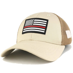 Thin RED Line American Flag 3D Rubber Tactical Patch Low Crown Adjustable Mesh Cap