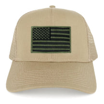 USA American Flag Embroidered Patch Snapback Mesh Trucker Cap - KHAKI