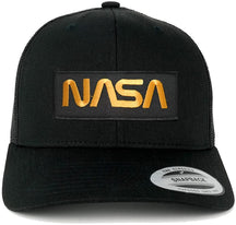 Flexfit NASA Worm Gold Text Embroidered Iron on Patch Snapback Mesh Trucker Cap