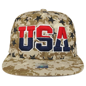 Armycrew Big USA 3D Embroidered with Star Pattern Flat Bill Snapback Cap