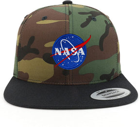 Armycrew Small NASA Insignia Patch Two Tone Camo Black Flatbill Snapback Baseball Cap