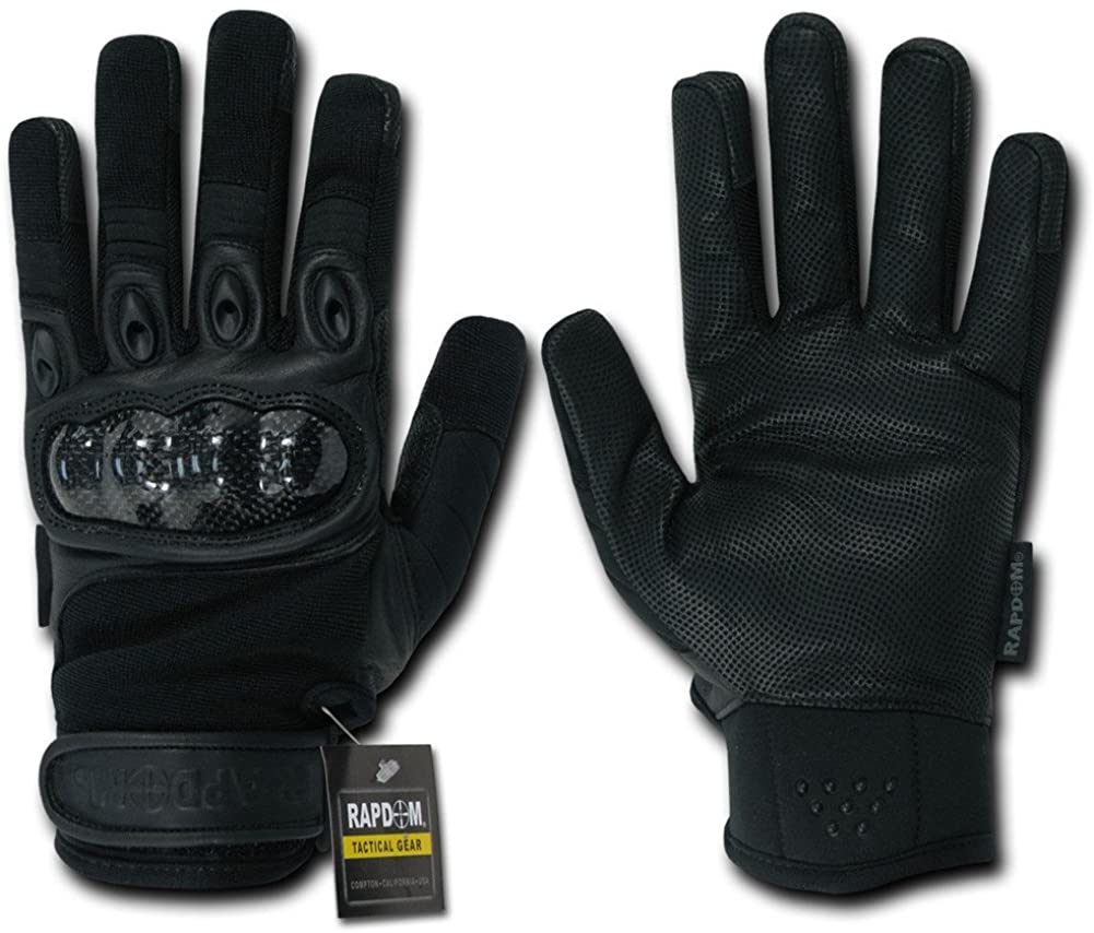 Carbon Fiber Hard Knuckle Premium Leather Glove - Black