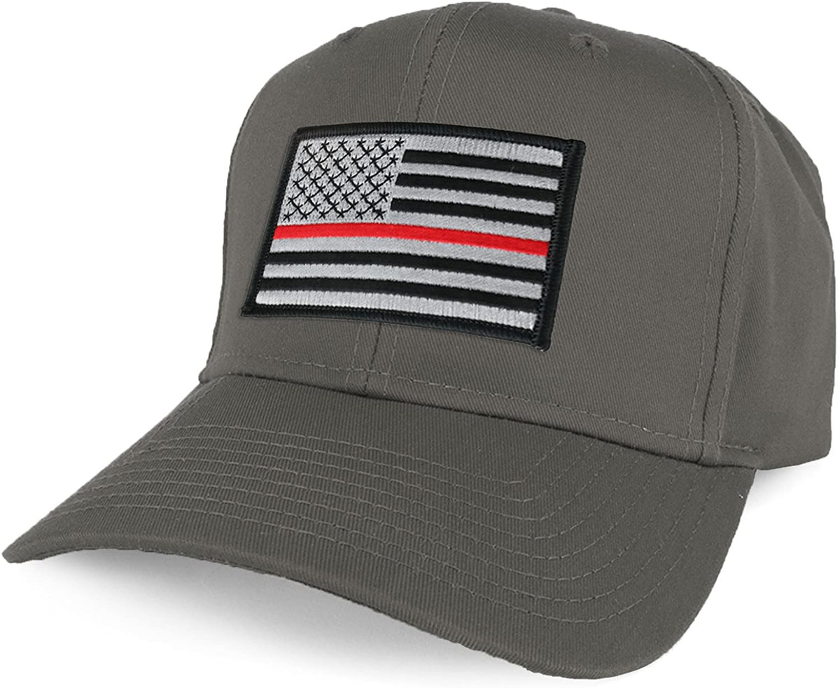 Armycrew XXL Oversize Thin Red Line 2 USA American Flag Patch Solid Baseball Cap