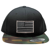 Flexfit Classic American Flag Patch Snapback Cap with Camo Visor - Black Grey