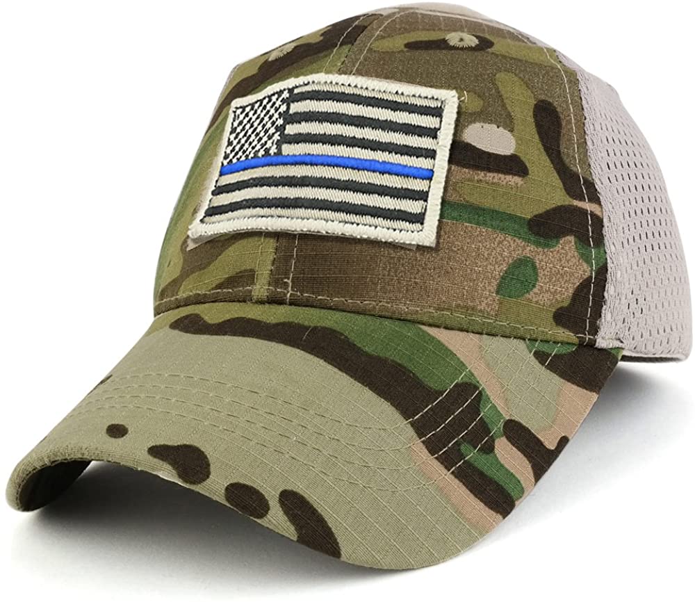 Armycrew USA Stone Thin Blue Flag Tactical Patch Cotton Adjustable Trucker Cap