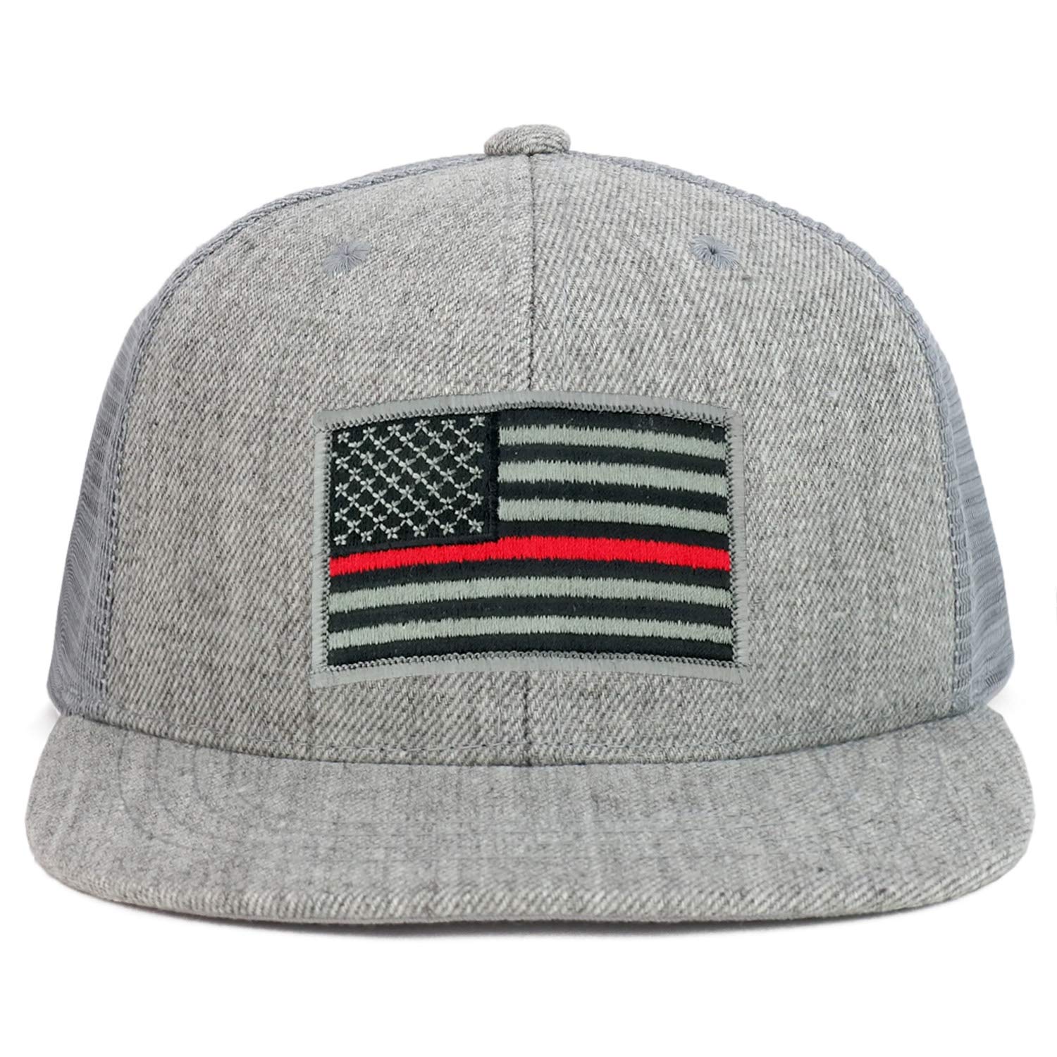 Armycrew Youth Kid's Thin Red Line American Flag Patch Flat Bill Snapback Trucker Cap