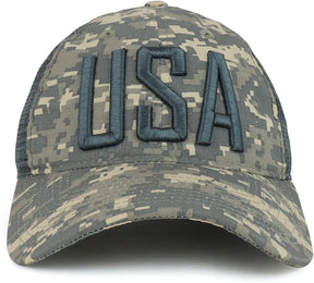 Armycrew USA Text 3D Embroidered Ripstop Trucker Mesh Back Cap - ACU