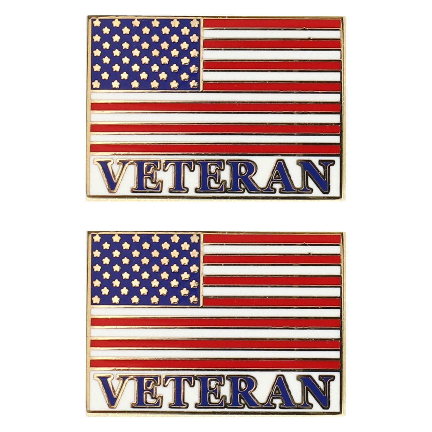 Armycrew Metallic USA American Flag Veteran Badge Lapel Pins 2 Pack Se