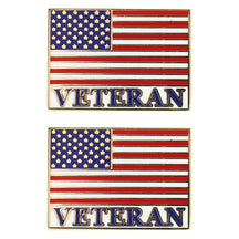 Armycrew Metallic USA American Flag Veteran Badge Lapel Pins 2 Pack Set