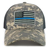 Armycrew Thin Blue Line American Flag Patch Camo Structured Mesh Trucker Cap - ACU