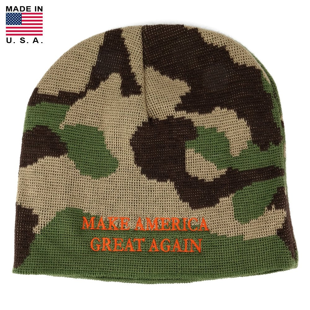 Make America Great Again, Made in USA Donald Trump Short Knit Camo Beanie Hat