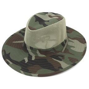 Armycrew Men's Mesh Woodland Camouflage Safari Hat with Chin Cord