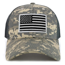 Armycrew Black White American Flag Patch Camouflage Structured Mesh Trucker Cap - ACU