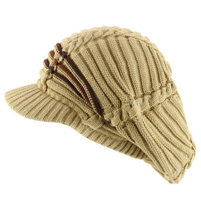 Armycrew Dreadlock Deep Shell RGY Cable Knit Cotton Rasta Beanie with Brim