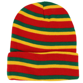 Armycrew Rasta Red Green Yellow Multi Colored Cuff Long Beanie Hat