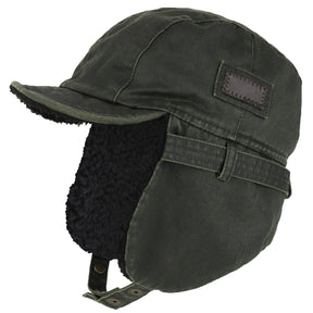 Rugged Distressed Sherpa Lined Aviator Pilot Cap