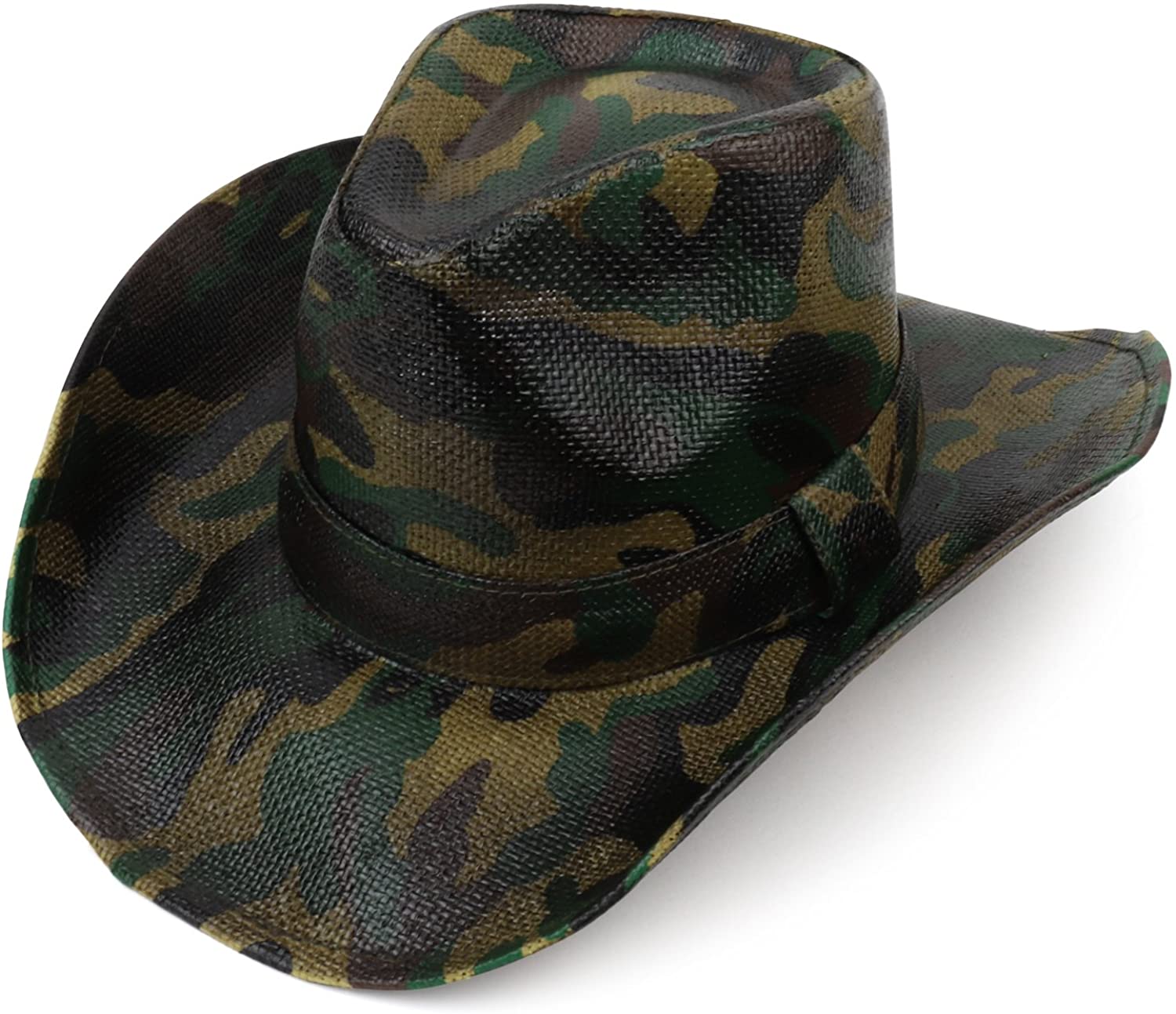 Armycrew Woodland Camouflage Print Western Paper Straw Cowboy Hat