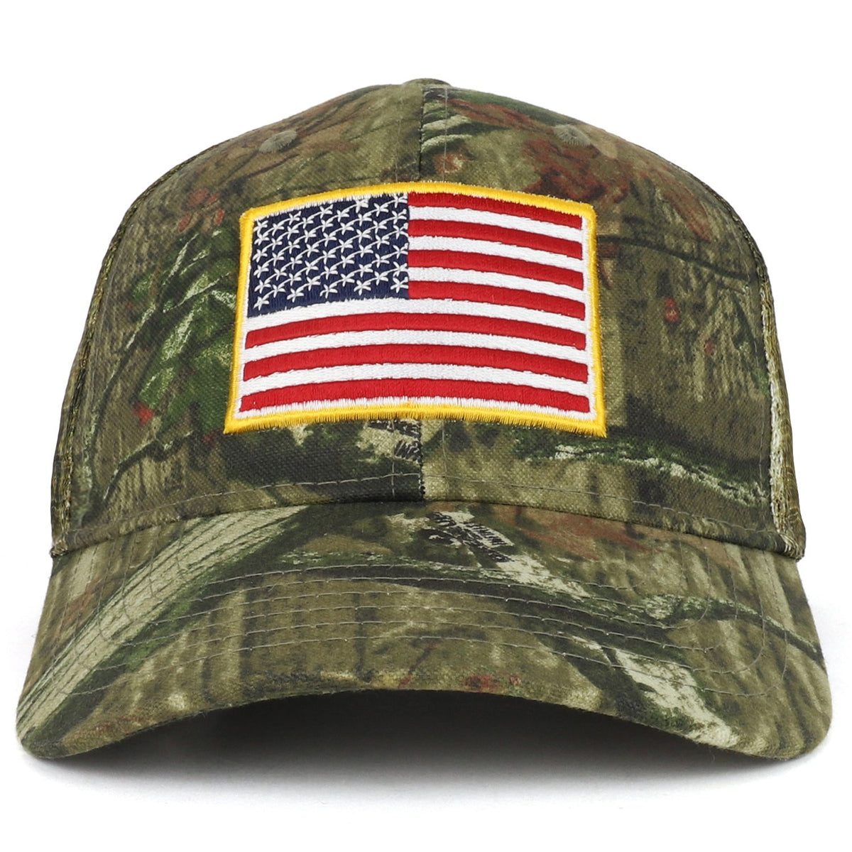 Armycrew USA Flag Patch Embroidered Mossy Oak Break Up Trucker Mesh Cap