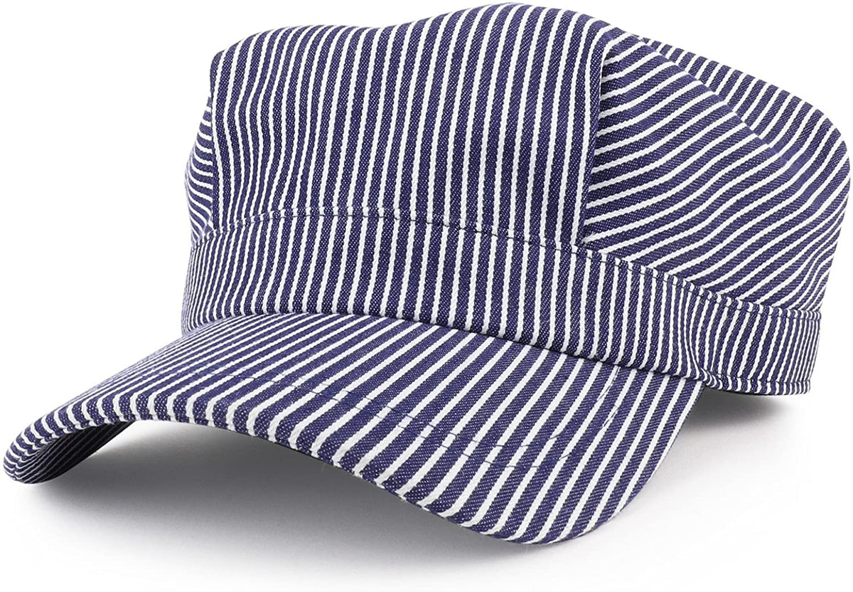 Armycrew Denim Blue Stripe Train Engineer Conductor Cap Fits Infant to Adult 2XL - Blue - 48CM